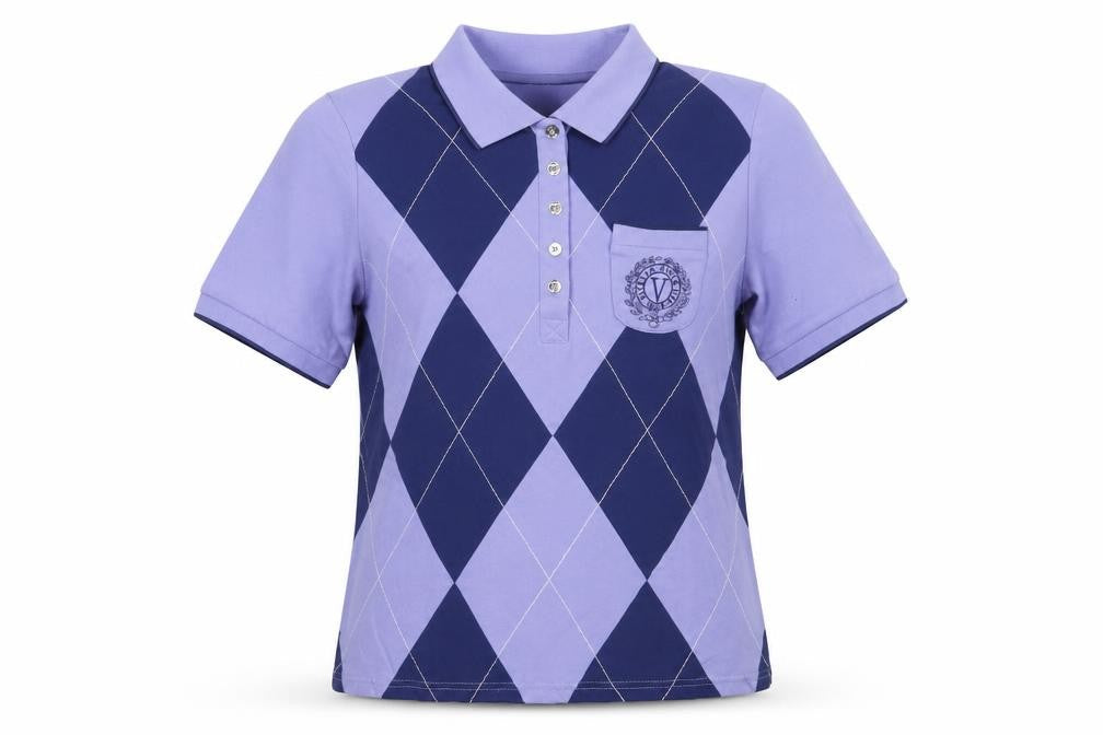 Viyella Women's Blue Polo Shirt L Argyle Pattern