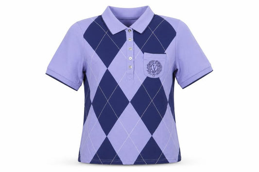 Viyella Women's Blue Polo Shirt L Argyle Pattern