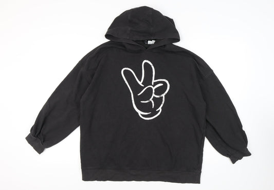 H&M Unisex Black Pullover Hoodie, M, Casual Style