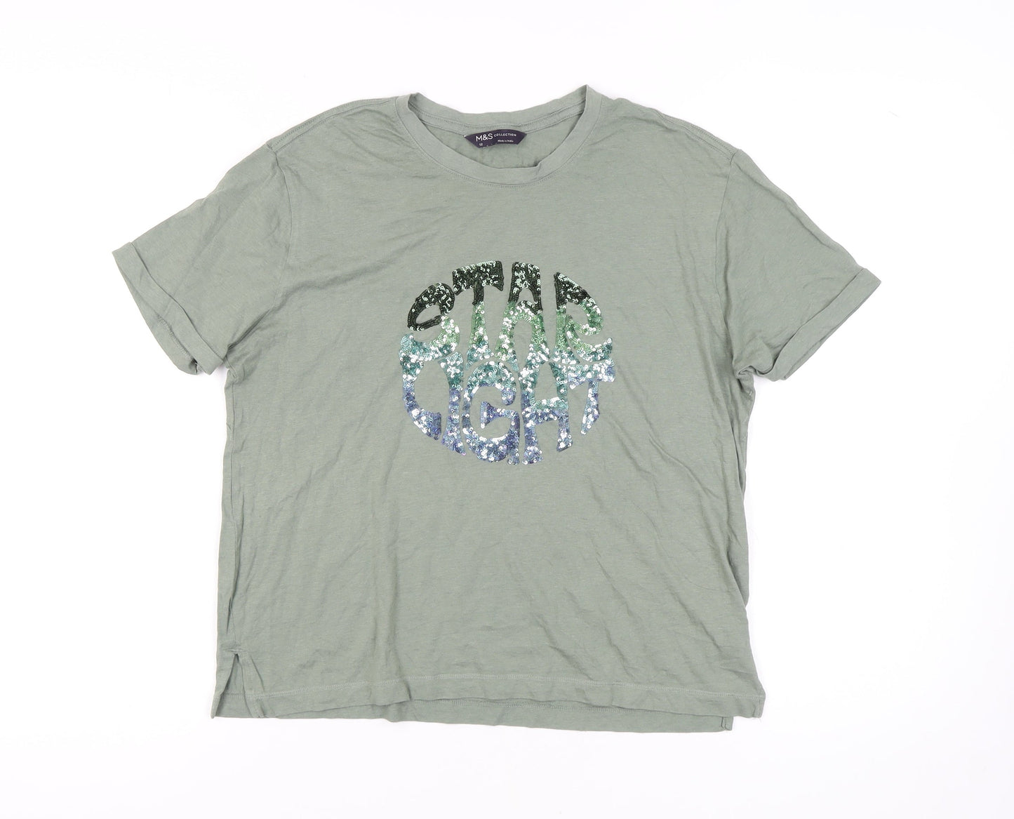 Marks and Spencer Women's Green Sequin T-Shirt Size 12