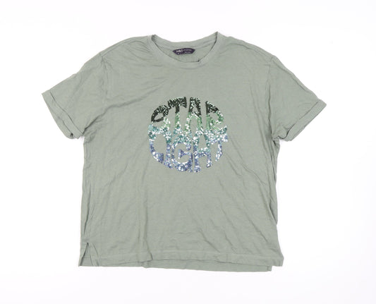 Marks and Spencer Women's Green Sequin T-Shirt Size 12