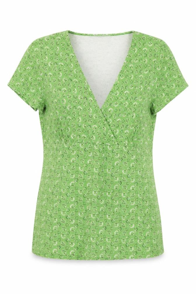Liz Claiborne Women's Green Floral V-Neck Top Medium