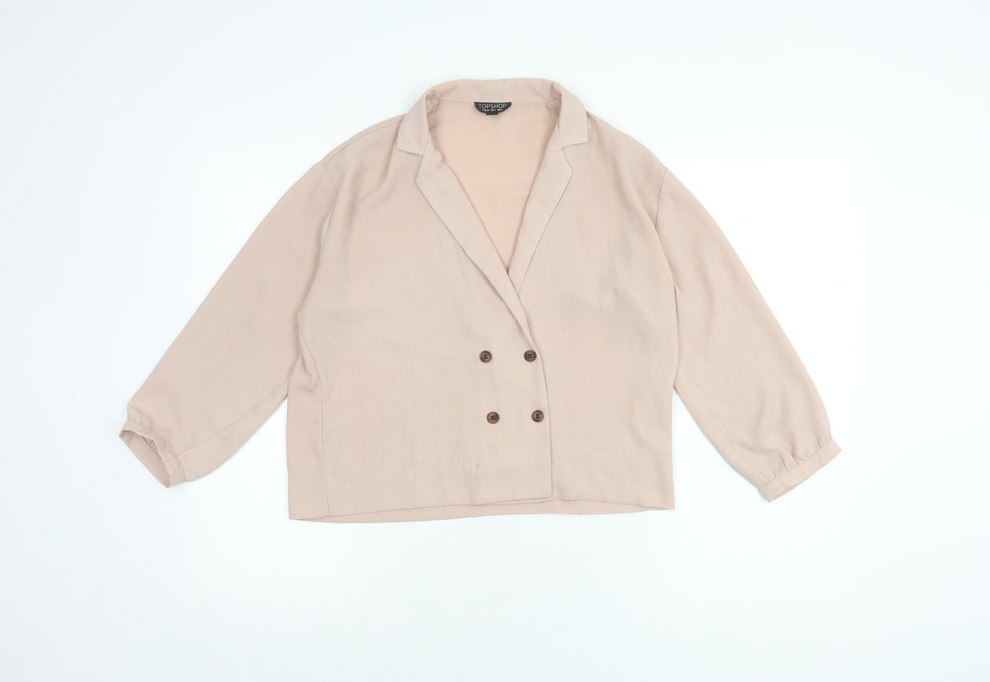 Topshop Women's Beige Collared Long Sleeve Shirt, Size 8