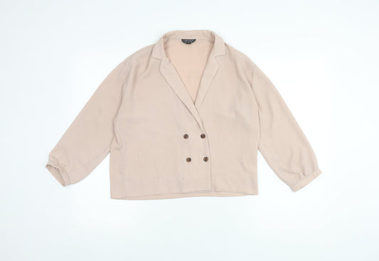 Topshop Women's Beige Collared Long Sleeve Shirt, Size 8