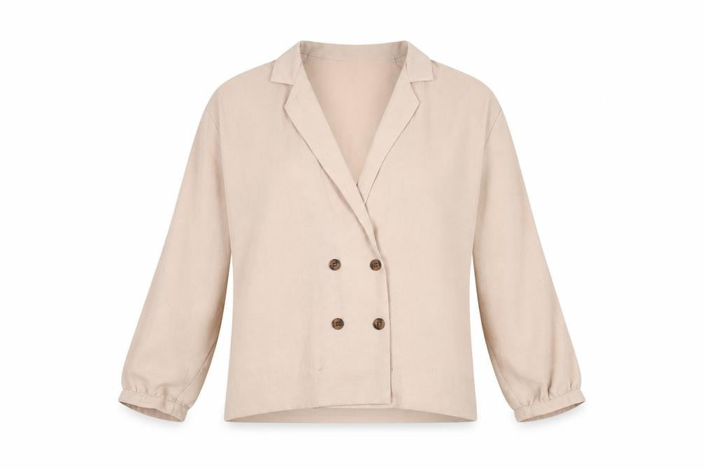 Topshop Women's Beige Collared Long Sleeve Shirt, Size 8