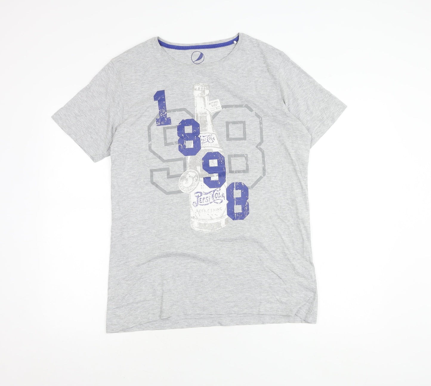 Pepsi Men's Grey Retro Graphic T-Shirt Short Sleeve L