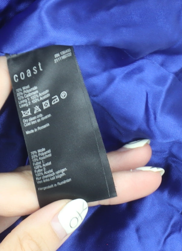 Coast Women's Blue Long Wool Blend Overcoat Size 14