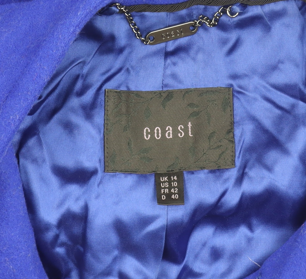 Coast Women's Blue Long Wool Blend Overcoat Size 14