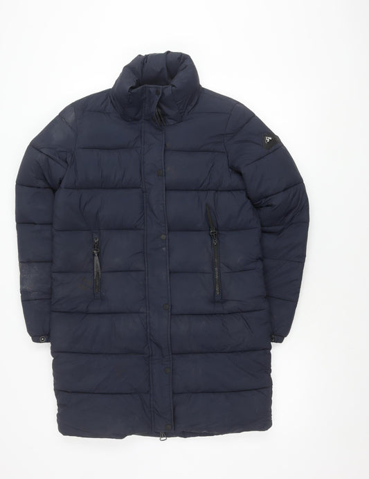 Superdry Women's Navy Puffer Jacket Hooded Size 6 Casual