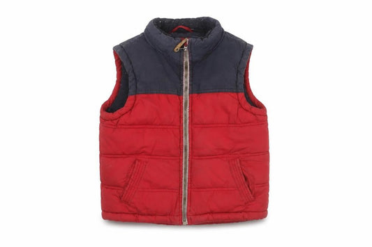 Front view of FatFace boys’ red bodywarmer 6-7 years padded zip casual