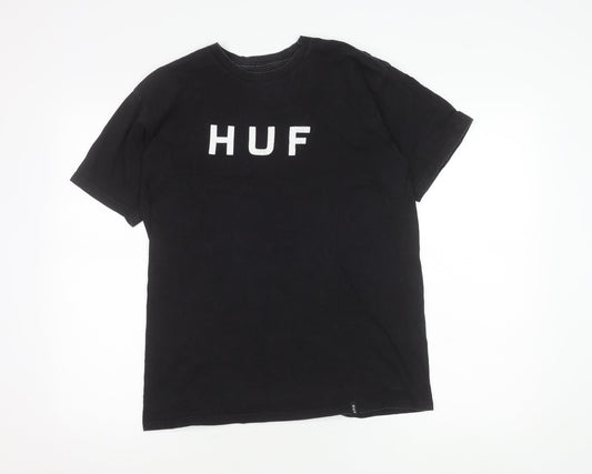 HUF Men's Black Medium Logo Crew Neck T-Shirt
