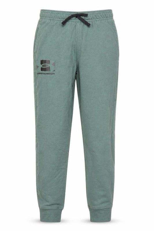 Front view of Under Armour girls’ green jogger trousers, size M, - activewear