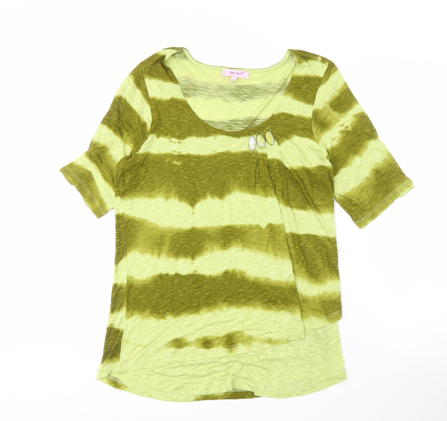 Marks & Spencer Women's Green Stripe T-Shirt Size 16