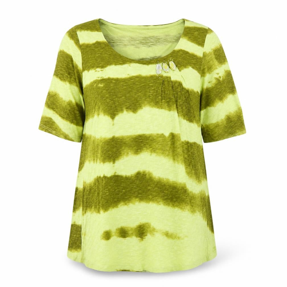 Marks & Spencer Women's Green Stripe T-Shirt Size 16