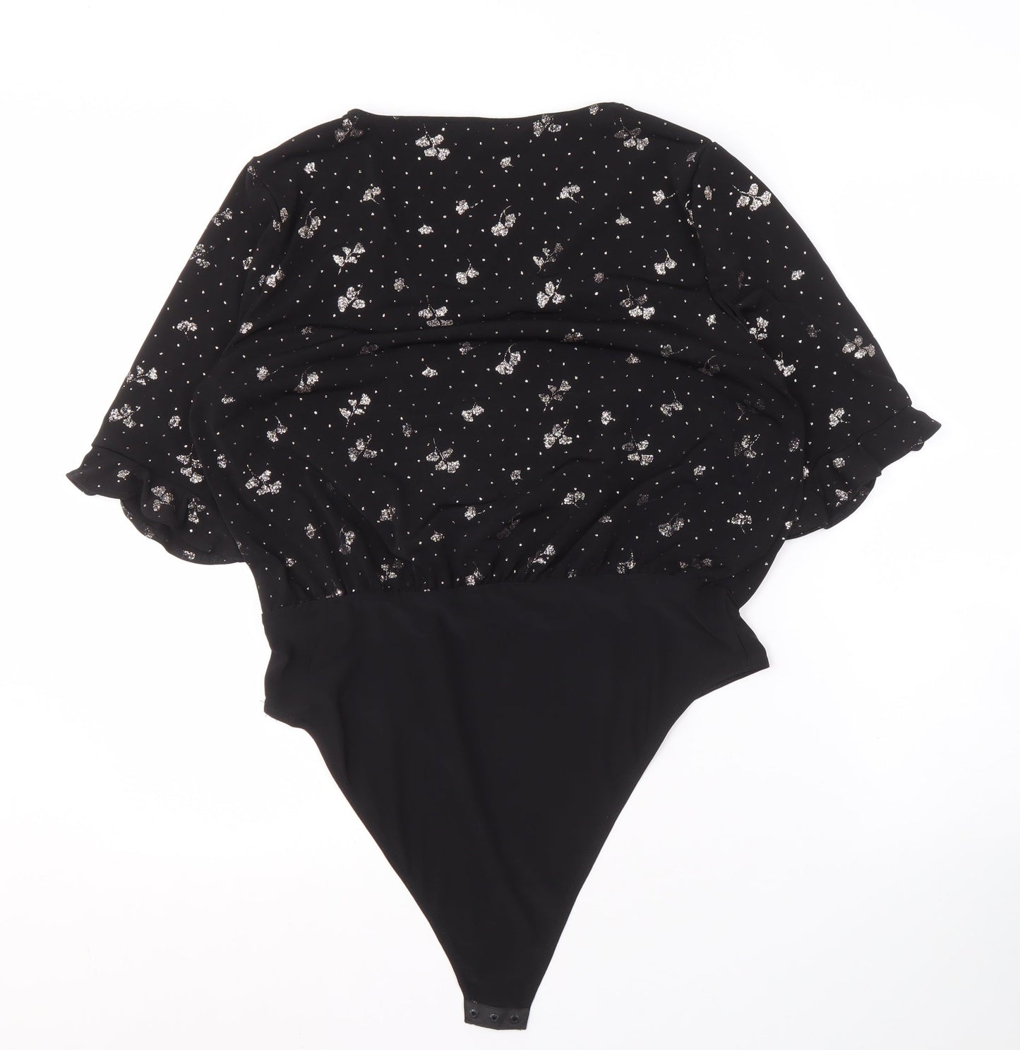Oasis Women’s Black Wrap Floral Blouse, Size L, V-Neck