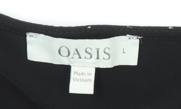 Oasis Women’s Black Wrap Floral Blouse, Size L, V-Neck