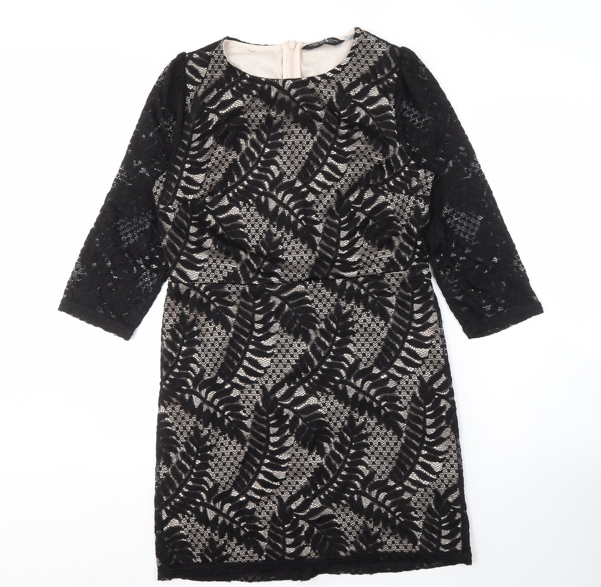 Dorothy Perkins Black Sheath Dress, Size 14, Lace Detail