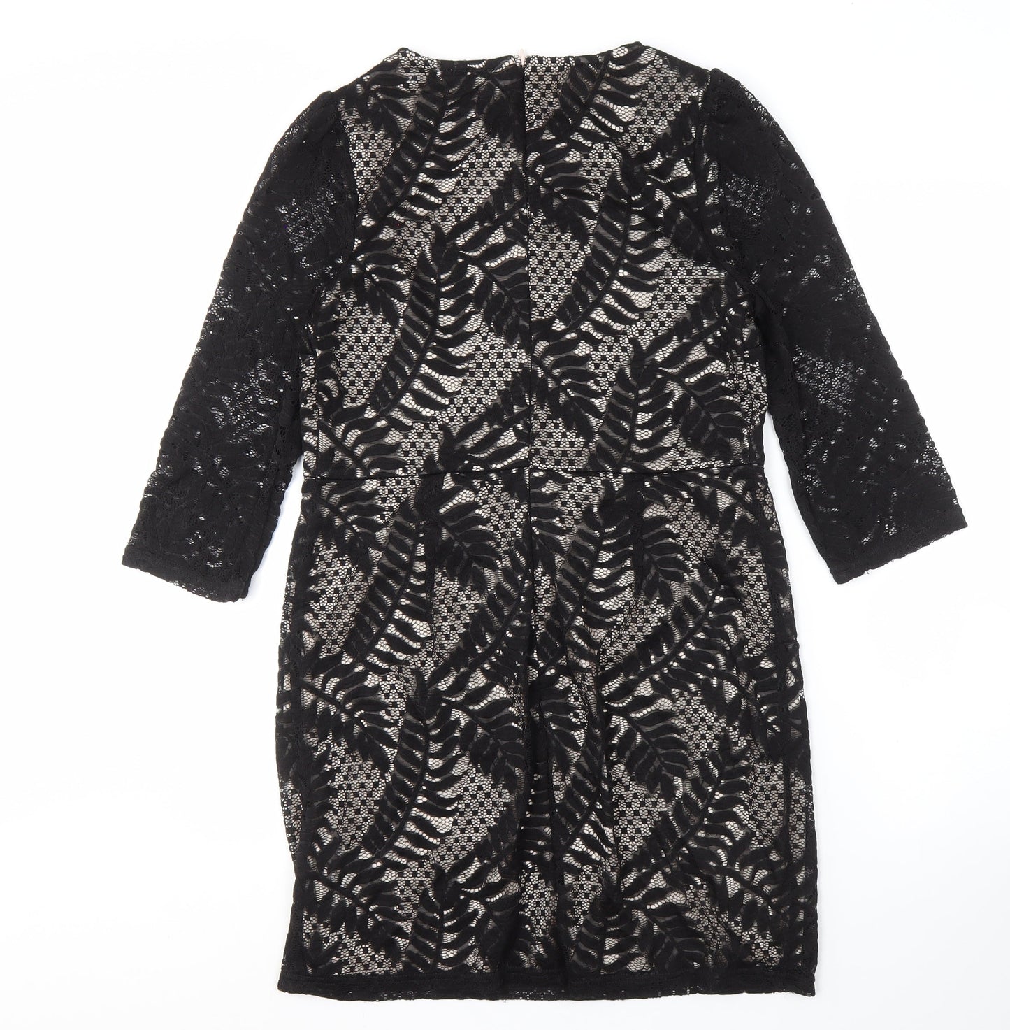 Dorothy Perkins Black Sheath Dress, Size 14, Lace Detail