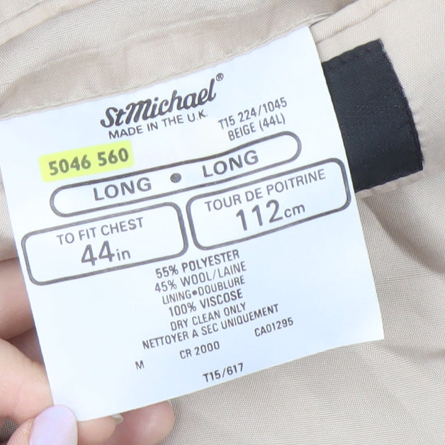 St Michael Men's Beige Blazer 44L Long Jacket