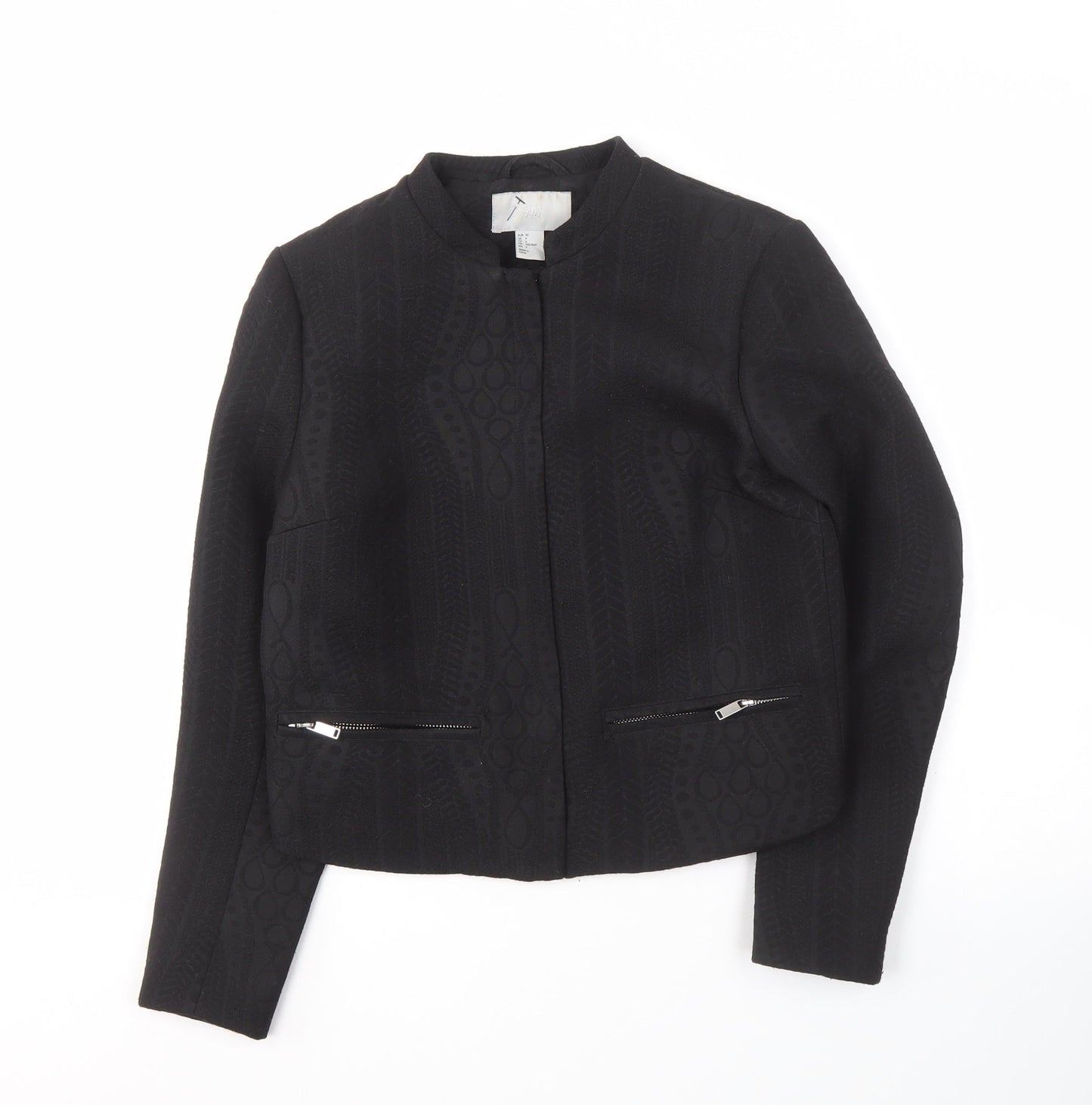 H&M Women's Black Jacket Size 8 with Zipped Pockets