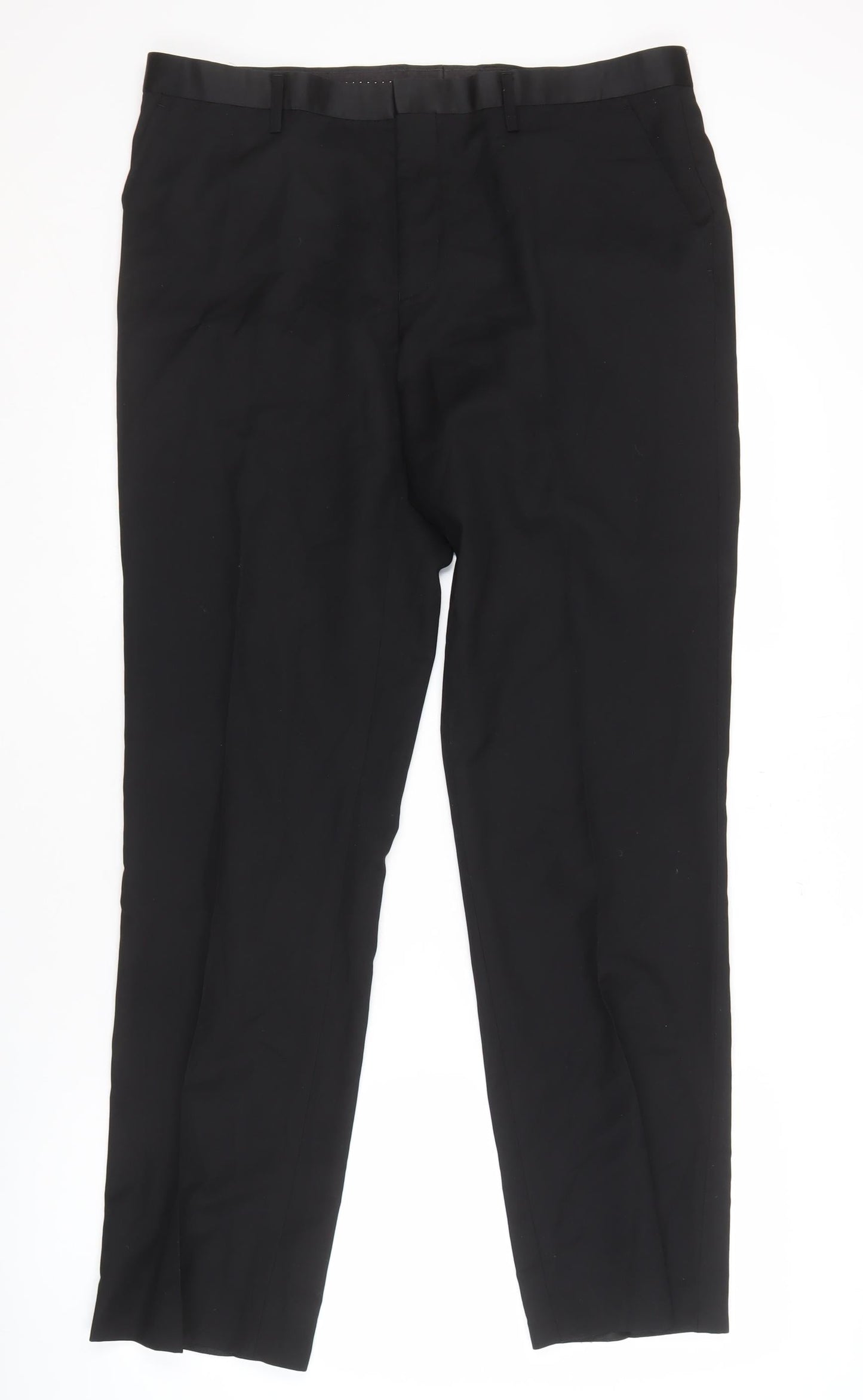 White Label Men's Black Trousers 36x32 Regular Fit