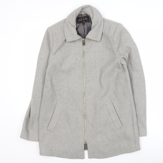 River Island Women's Grey Wool Coat, Size 8, Classic Style