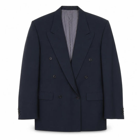 Front view of A.W. Trench Men's Blue Wool Blazer, 38L Double-Breasted
