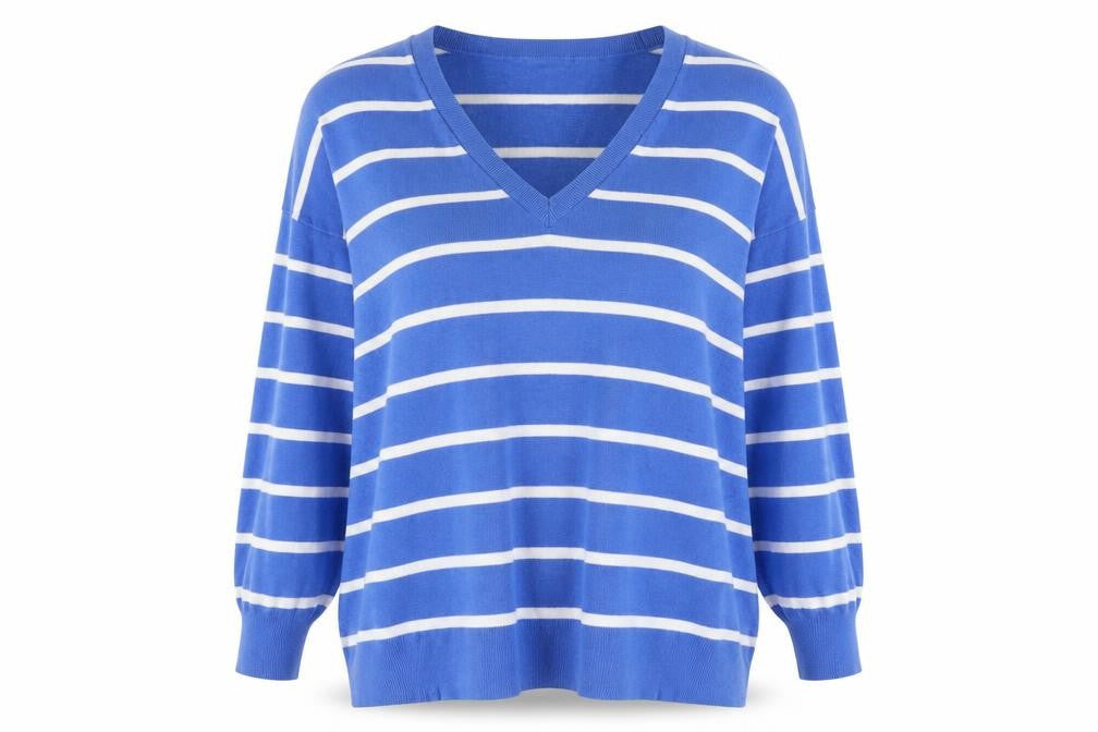 Roman Women's Blue Striped V-Neck Pullover Jumper - Size 20