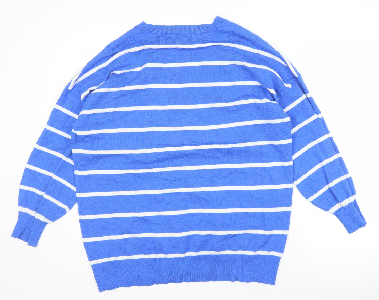 Roman Women's Blue Striped V-Neck Pullover Jumper - Size 20