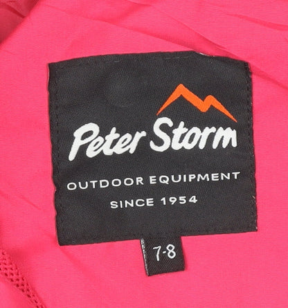Close-up detail of Peter Storm girls’ pink black windbreaker jacket 7-8 years