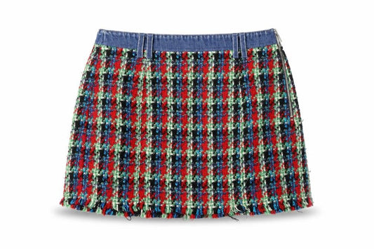 Bershka Women's Multicoloured Tweed Mini Skirt, Size L