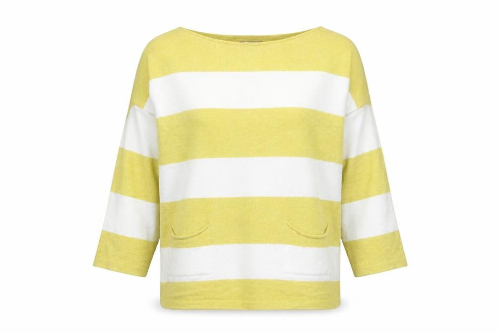 First Avenue Women's Yellow Striped Pullover Jumper S/M
