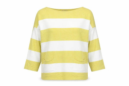First Avenue Women's Yellow Striped Pullover Jumper S/M