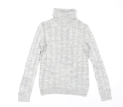 H&M Women's Grey Roll Neck Cable-Knit Pullover XS