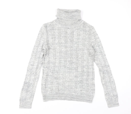 H&M Women's Grey Roll Neck Cable-Knit Pullover XS