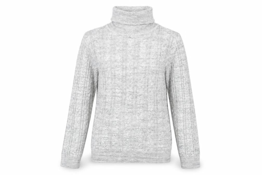 H&M Women's Grey Roll Neck Cable-Knit Pullover XS