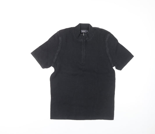Mexx Unisex Black XL Collared Knit Top Casual Zip