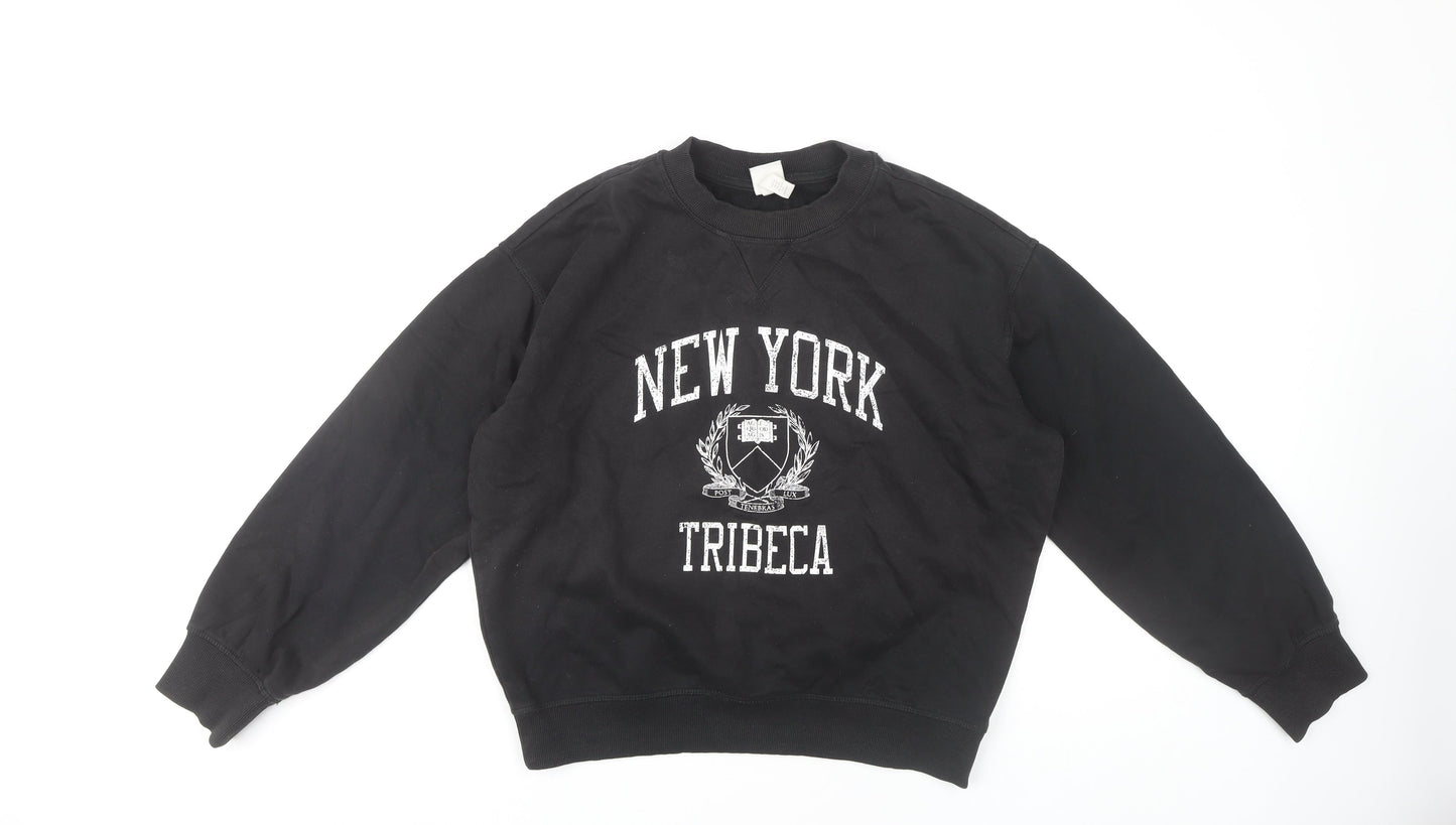H&M Unisex Black XS Pullover Graphic Sweatshirt City Style