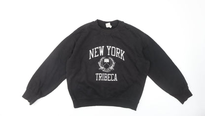 H&M Womens Black XS Pullover Graphic Sweatshirt City Style