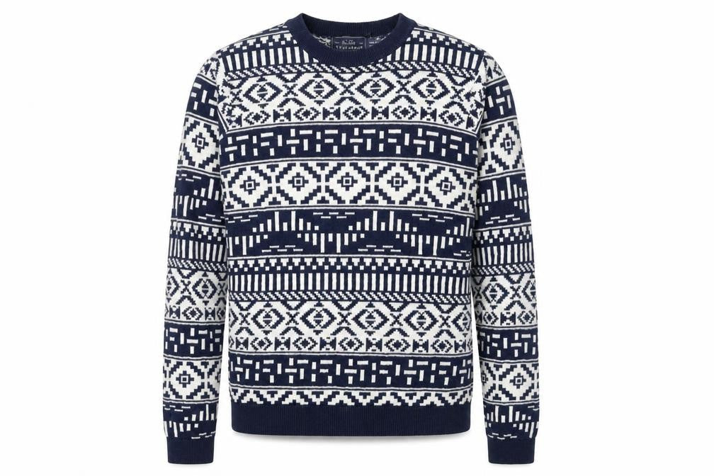 Topman Men's Blue Geometric Pullover Jumper S