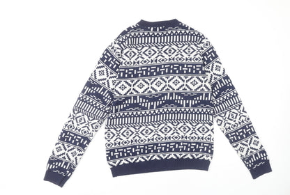Topman Men's Blue Geometric Pullover Jumper S