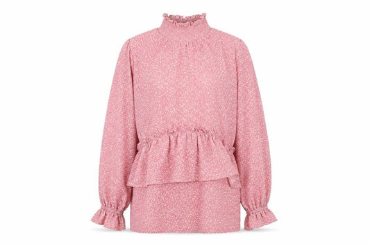 Lost Ink Women's Pink Polka Dot High Neck Blouse, Size 6