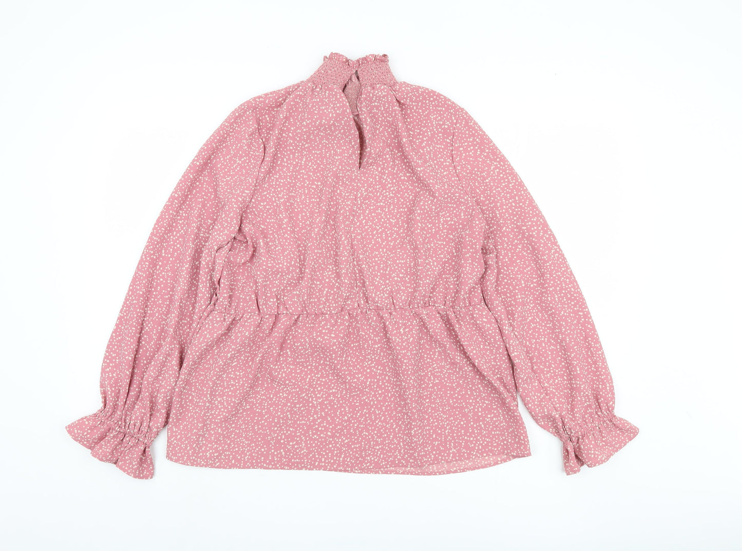 Lost Ink Women's Pink Polka Dot High Neck Blouse, Size 6