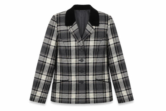 Alexon Women's Black Plaid Blazer 12 - Wool Tailored Jacket