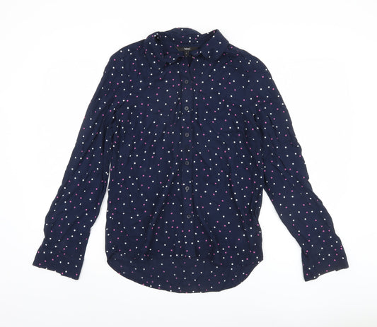 Next Women's Blue Polka Dot Button-Up Shirt Size 8
