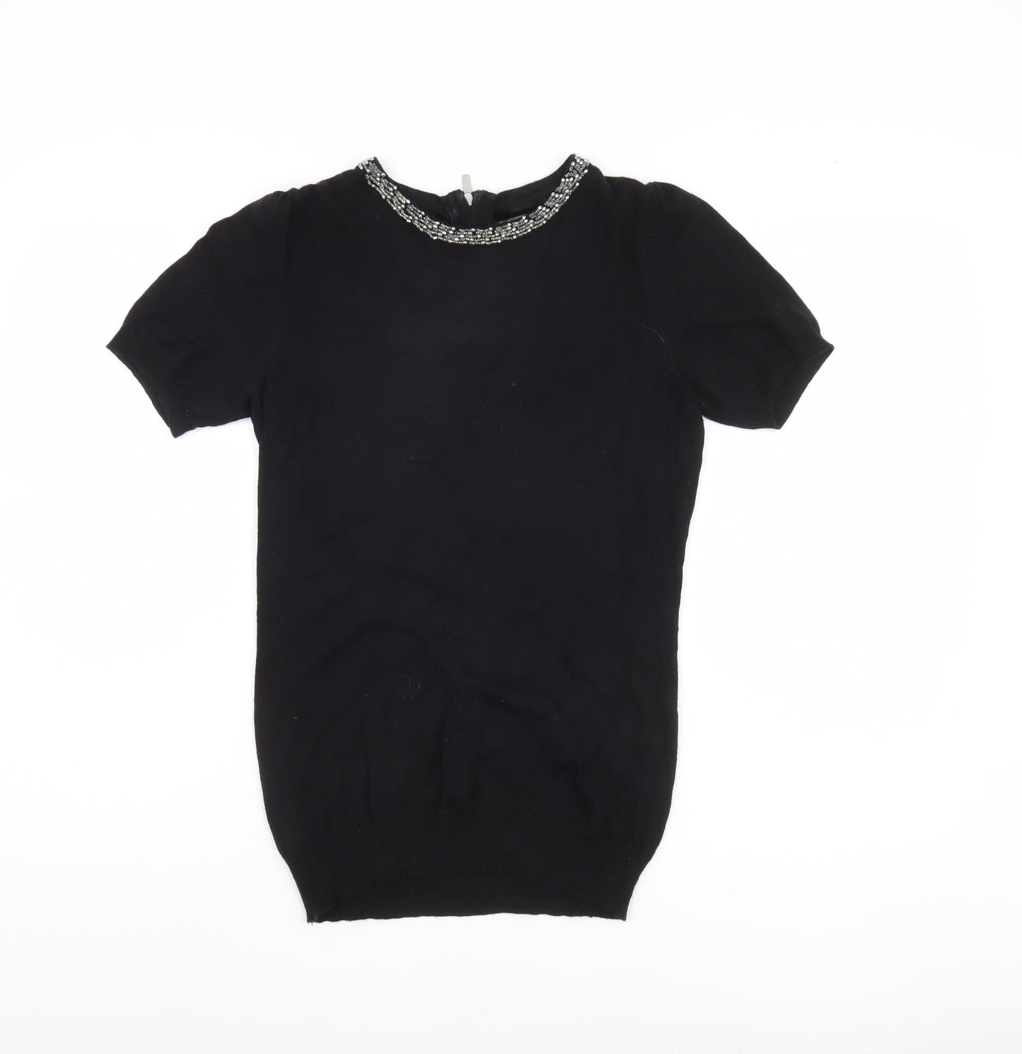 Next Women's Black Pullover Jumper, Size 6, Beaded Accent