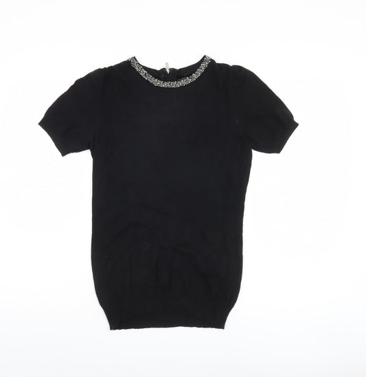 Next Women's Black Pullover Jumper, Size 6, Beaded Accent