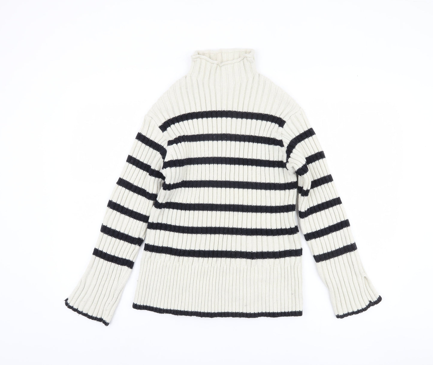 Zara Women's Ivory Striped Pullover Jumper, Size S