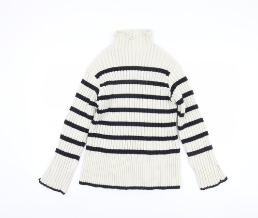 Zara Women's Ivory Striped Pullover Jumper, Size S