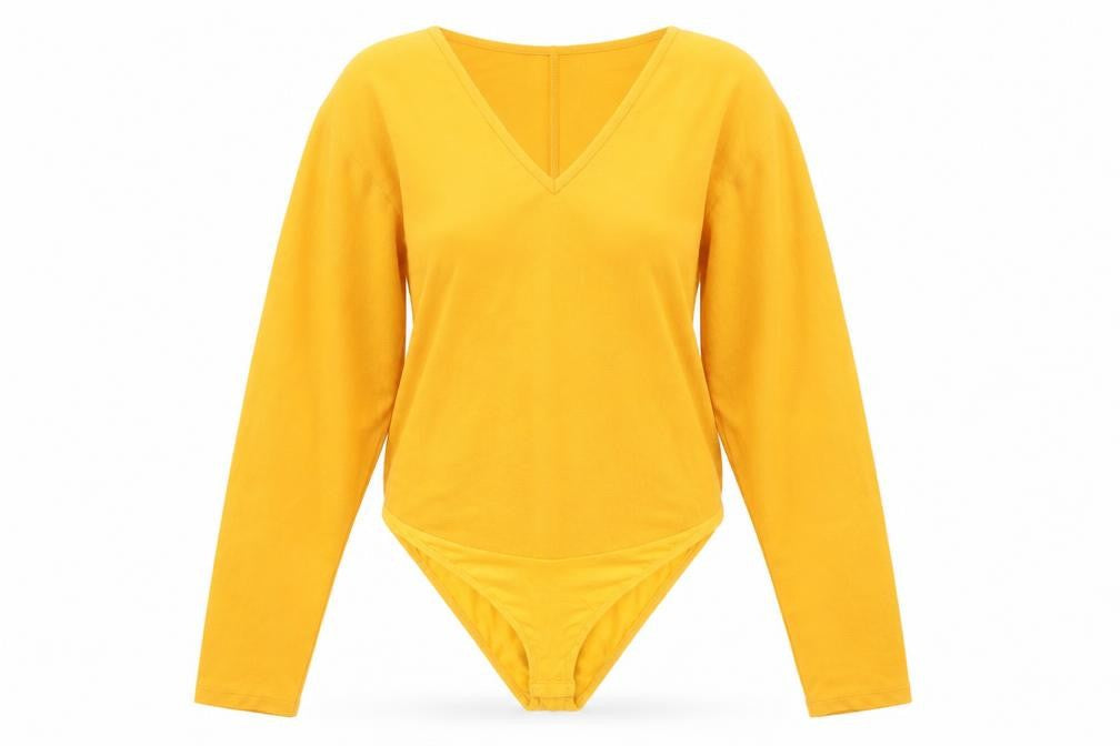 AX Paris Women's Yellow Bodysuit, Long Sleeve, Size S